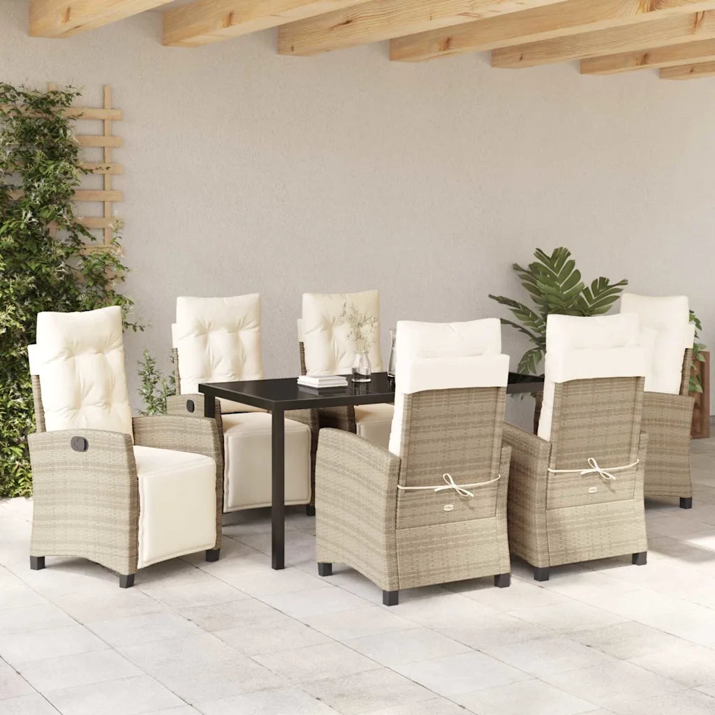 Set da Pranzo per Giardino con cuscino 7 pcs Beige polyrattan
