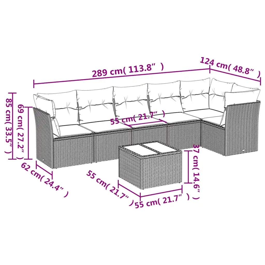 Set Divani da Giardino 7 pz con Cuscini Grigio in Polyrattan 3217670