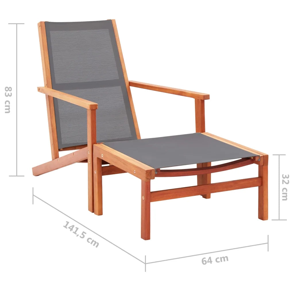 Sedia da Giardino con Pouf Grigia Eucalipto e Textilene 48696