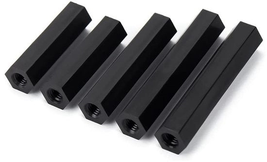 Accessori di fissaggio - Spacer a forma di esagono femmina - Standoff a forma di esagono in nylon - 50 pezzi - Nero - Accessori di fissaggio - M4x12mm - Adatto a diverse applicazioni