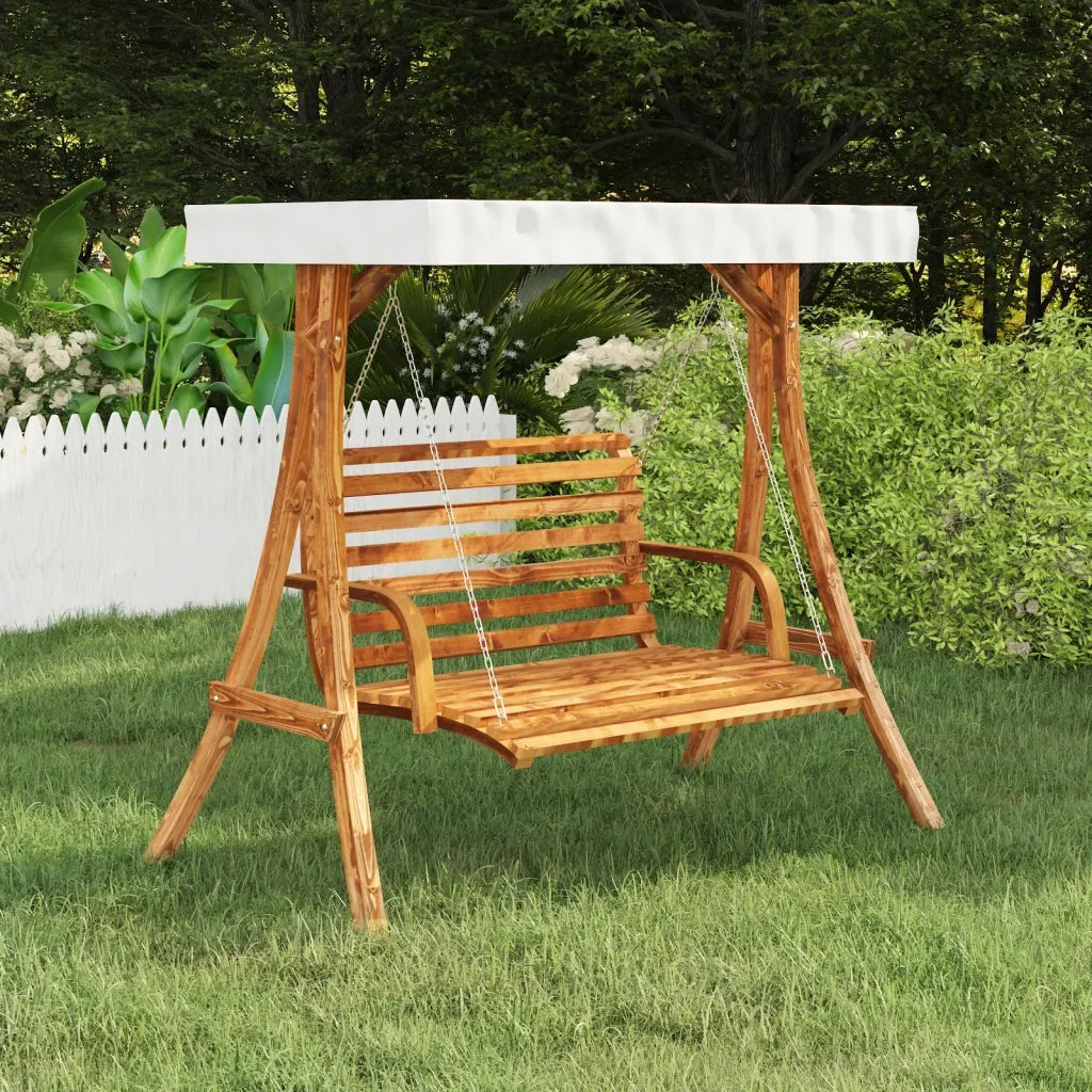 Altalena con Tetto Crema Legno Massello Ricurvo Finitura in Teak CFW2035336