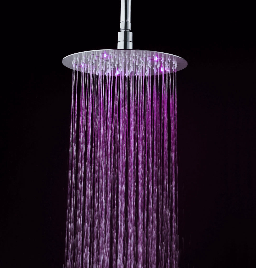 Soffione doccia ultraslim tondo con led cromoterapia acciaio inox D30 cm VEGAS - Satinato