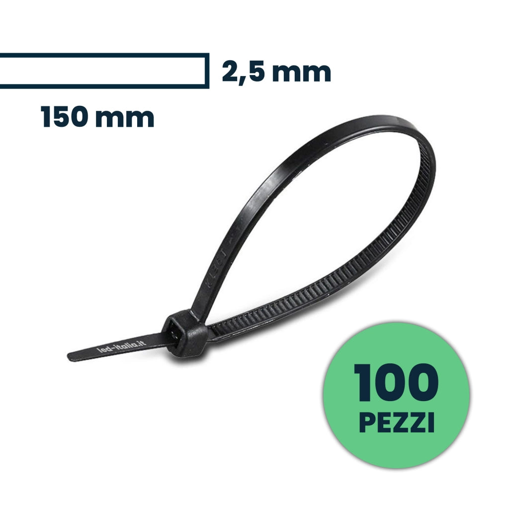 Tie per cavi - 2,5*150 mm neri 100pcs/pacchetto
