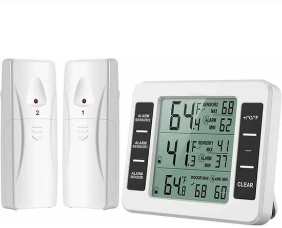 Termometro di congelazione, termometro per frigorifero con 2 sensori, allarme udibile, indica temperatura minima/maxima.