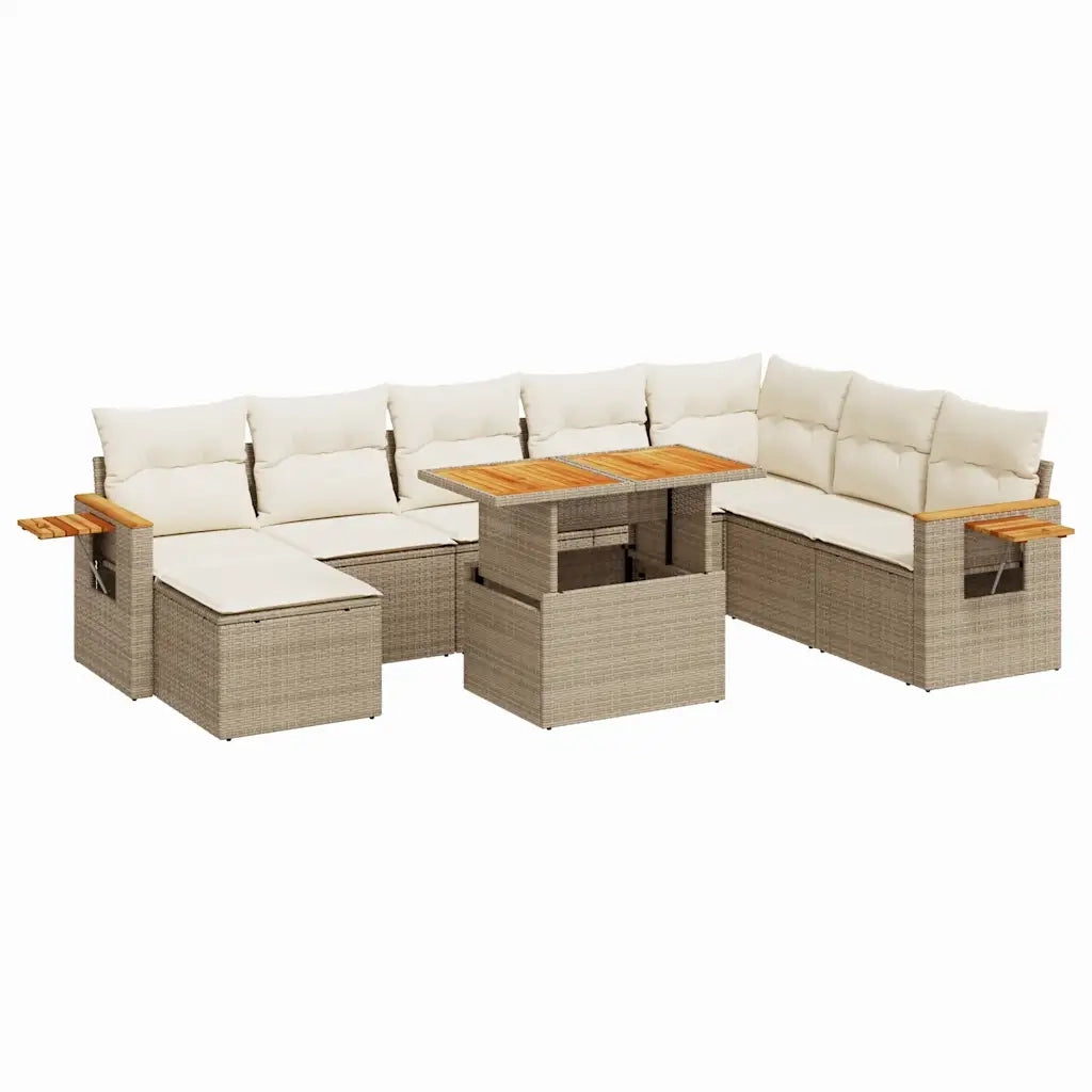 Set Divano da Giardino 9 pz con Cuscini Beige Polyrattan Acacia 3327635