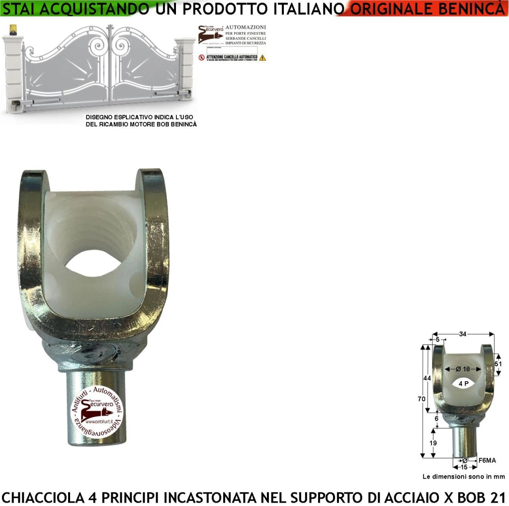 Ricambio del BOB21 Motore Cancello Battente Codice Benincà CVERT Chiocciola di Traino per Vite Senza Fine a 4 Principi Incastonata Sulla Forcella di Acciaio Zincata Foro da 18 mm con 4 Filetti Perno