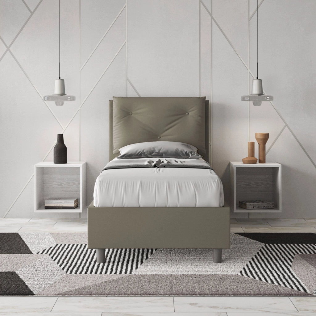 BS COM Letto singolo con rete imbottito 80x190 similpelle cappuccino