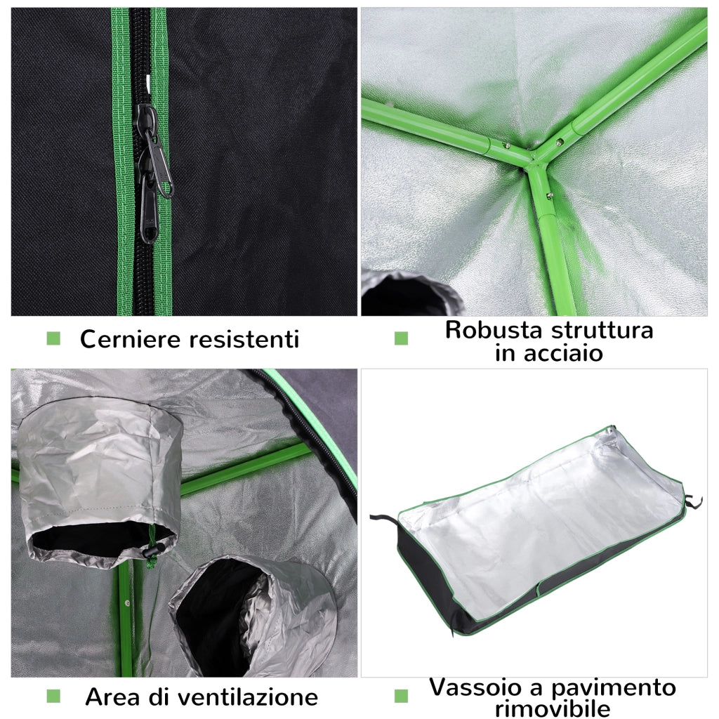 Serra Idroponica in Mylar con Prese d'Aria Regolabili per Coltivazione da Interno, 120x60x150cm, Nero