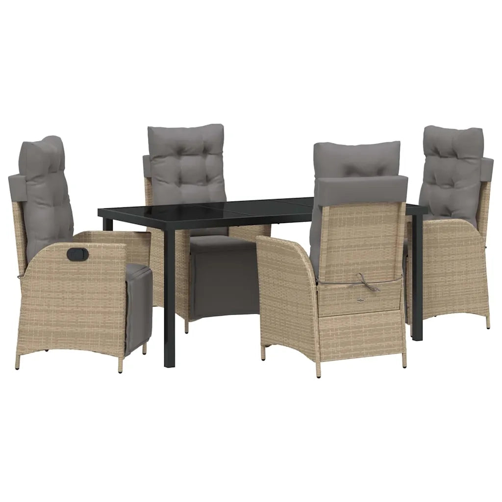 Set da Pranzo per Giardino con cuscino 5 pcs Beige polyrattan