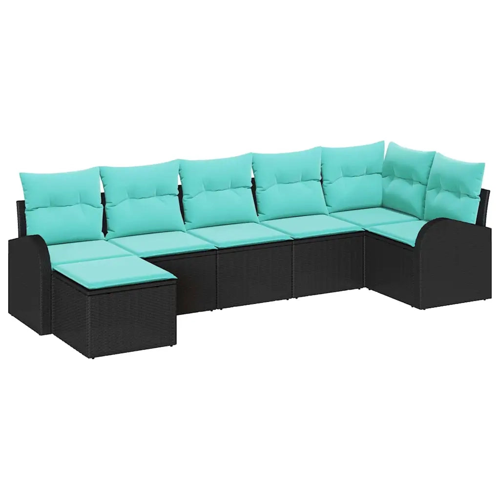 Set di divani con cuscino 7 pcs Nero e Turchese polyrattan 3354805
