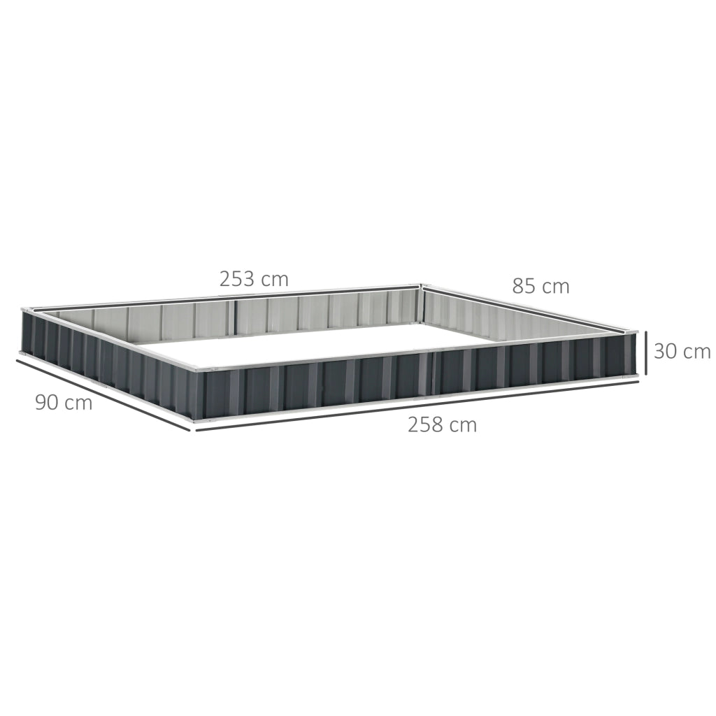 Aiuola Rialzata, Modulabile r Senza Fondo in Acciaio Zincato, 258x90x30 cm, Grigio Scuro