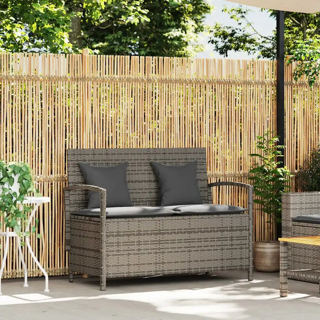 Panchina Portaoggetti da Giardino | Panca da Giardino con Cuscino Grigio in Polyrattan