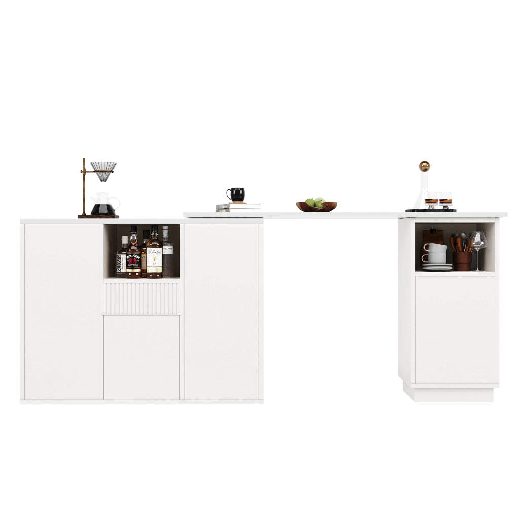 Tavolo Bar Girevole 360¡ã con Piano in Marmo e Vano Aperto ¨C MINIMAL ¨C Bianco 210x30x100,9 cm