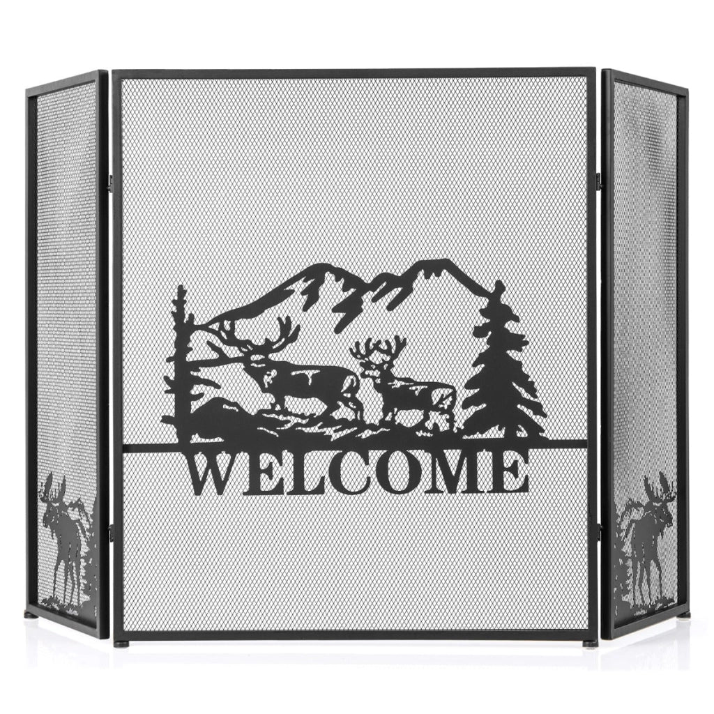 Parascintille pieghevole per camino 132 x 79 cm efficace protezione dalle scintille motivo decorativo a zig-zag in metallo nero 20_0019461