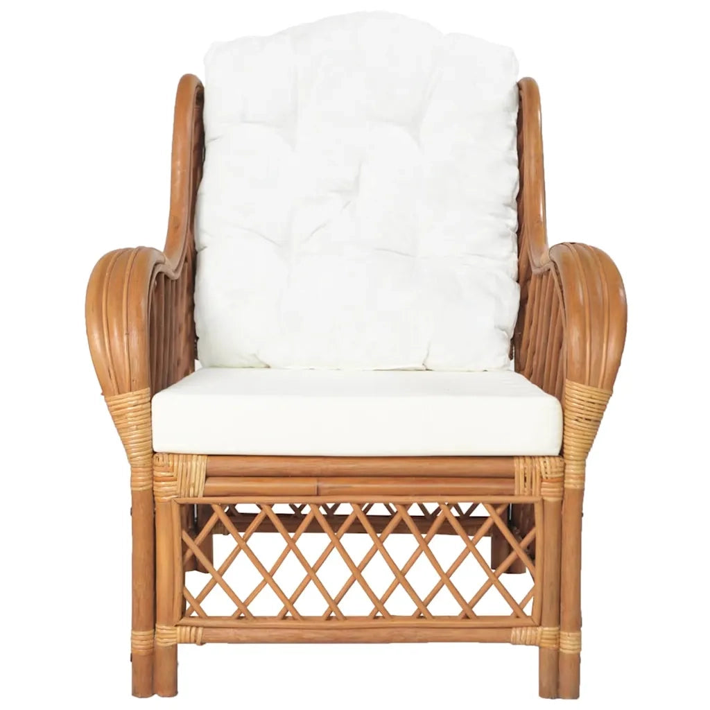 Divano con Cuscino Marrone Chiaro in Rattan Naturale e Lino