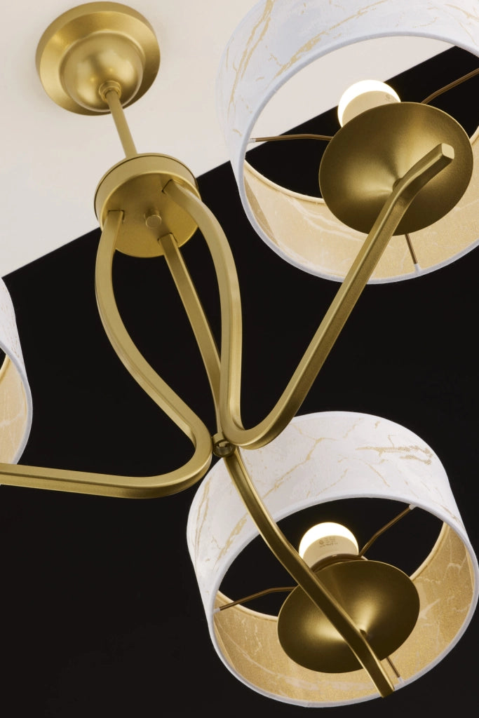 Lampada sospensione oro, 3 paralumi bianchi E27 Jupiter