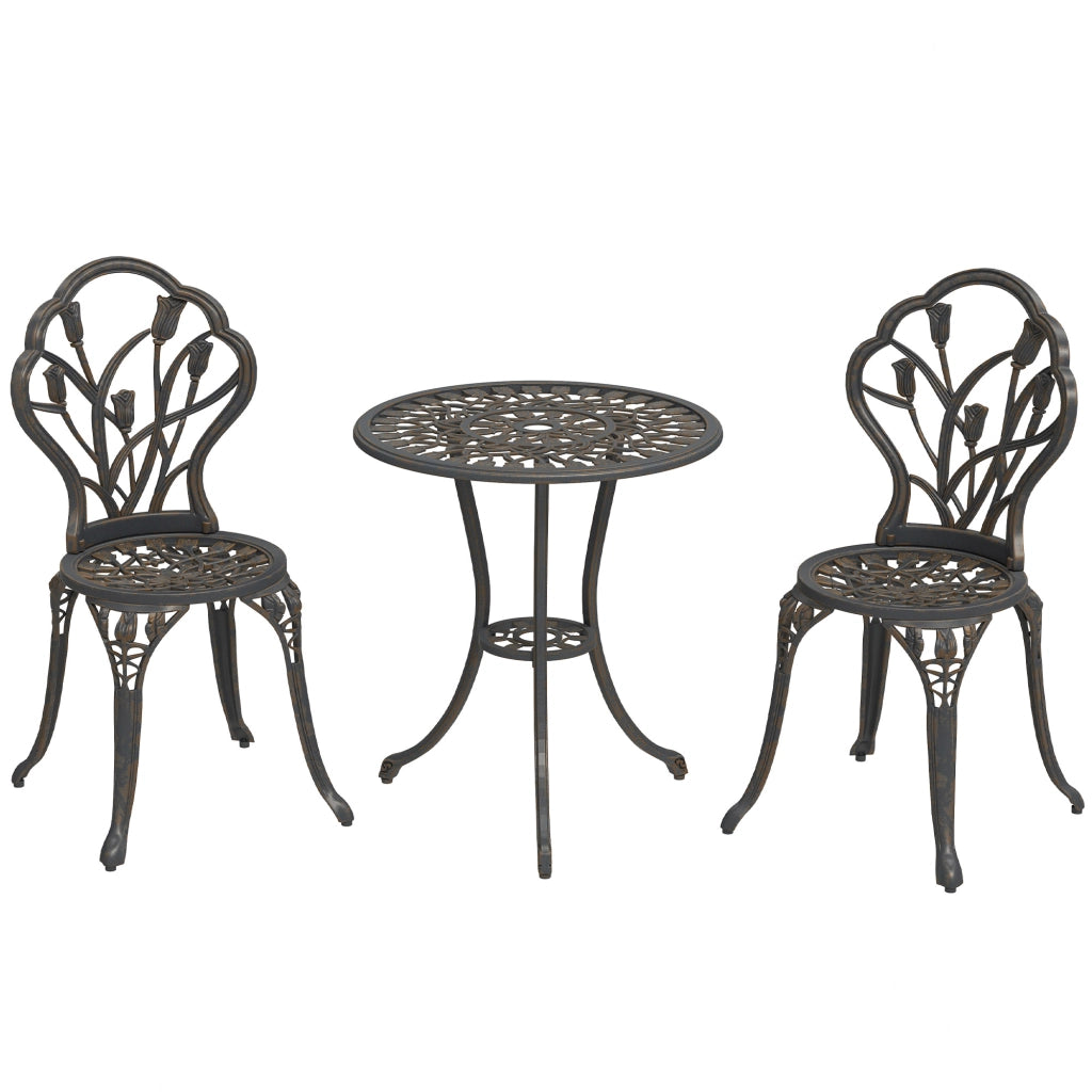 Set da Giardino 3 Pezzi con Sedie e Tavolo Rotondo ¨C Zephmum ¨C Bronzo
