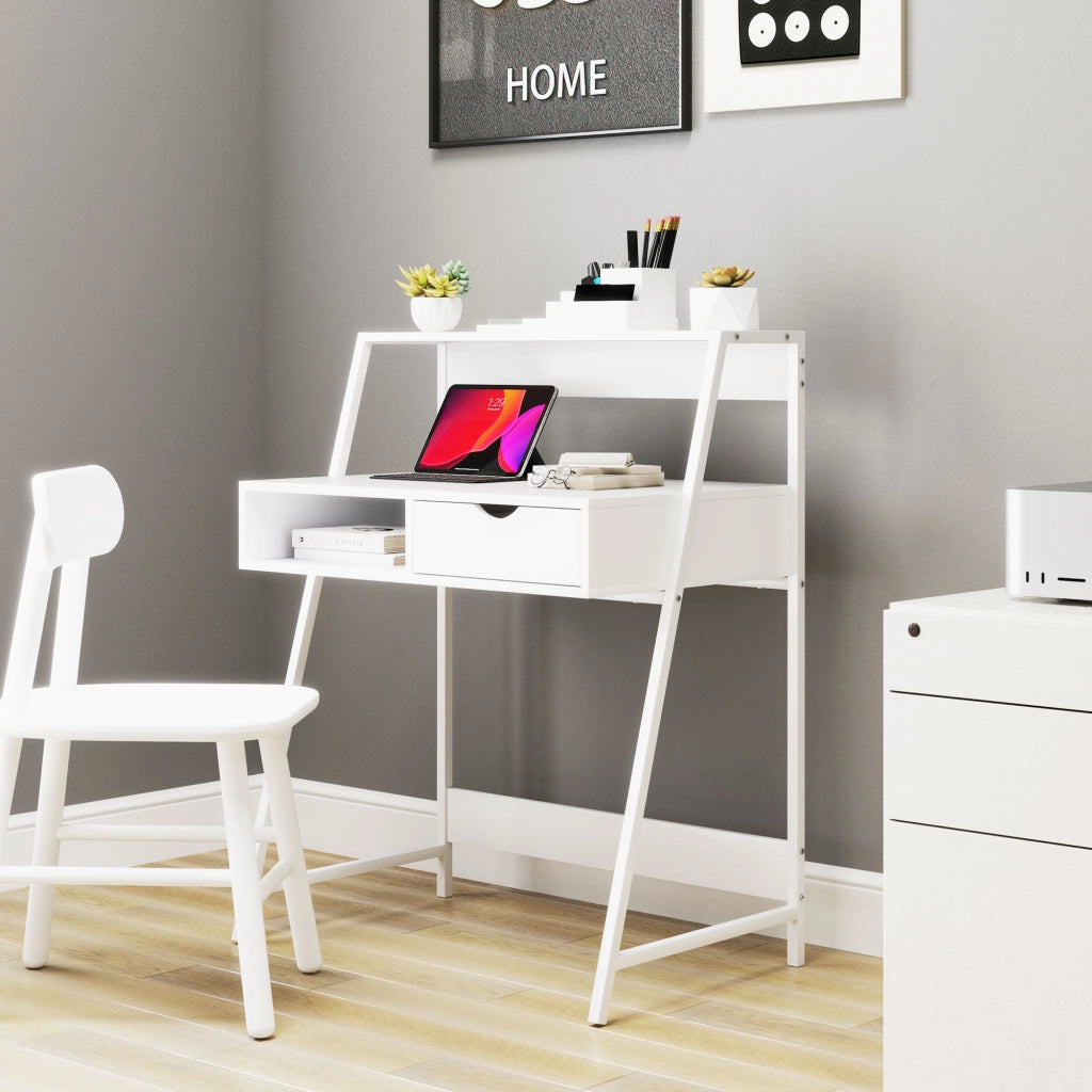 Scrivania con cassetti e scaffale ¨C Minimal ¨C bianco metallo