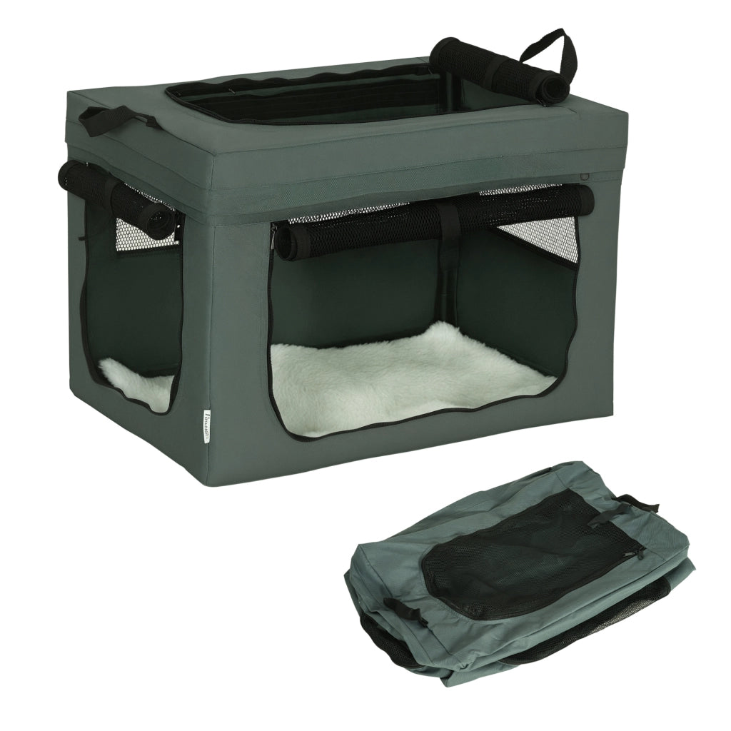 Trasportino per Cani Mini e Gatti con Cuscino, Sacca di Trasporto e Porte a Rete, 60x42x42 cm, Grigio