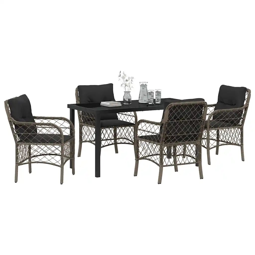 Set da Pranzo per Giardino con cuscino 5 pcs Grigio polyrattan