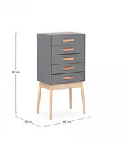 Cassettiera 5 Cassetti Legno Grigio Moderna da Interno - EXCEPTIONAL