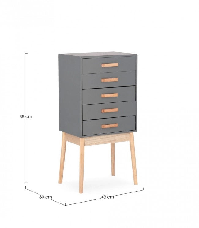 Cassettiera 5 Cassetti Legno Grigio Moderna da Interno - EXCEPTIONAL