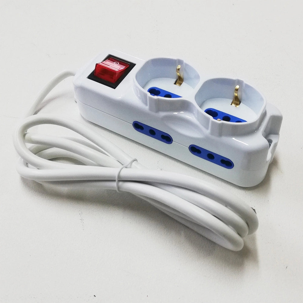 Alca power multipresa bianca con 4 bipasso + 2 universali con spina a 90° cavo da 1,5mt con interruttore