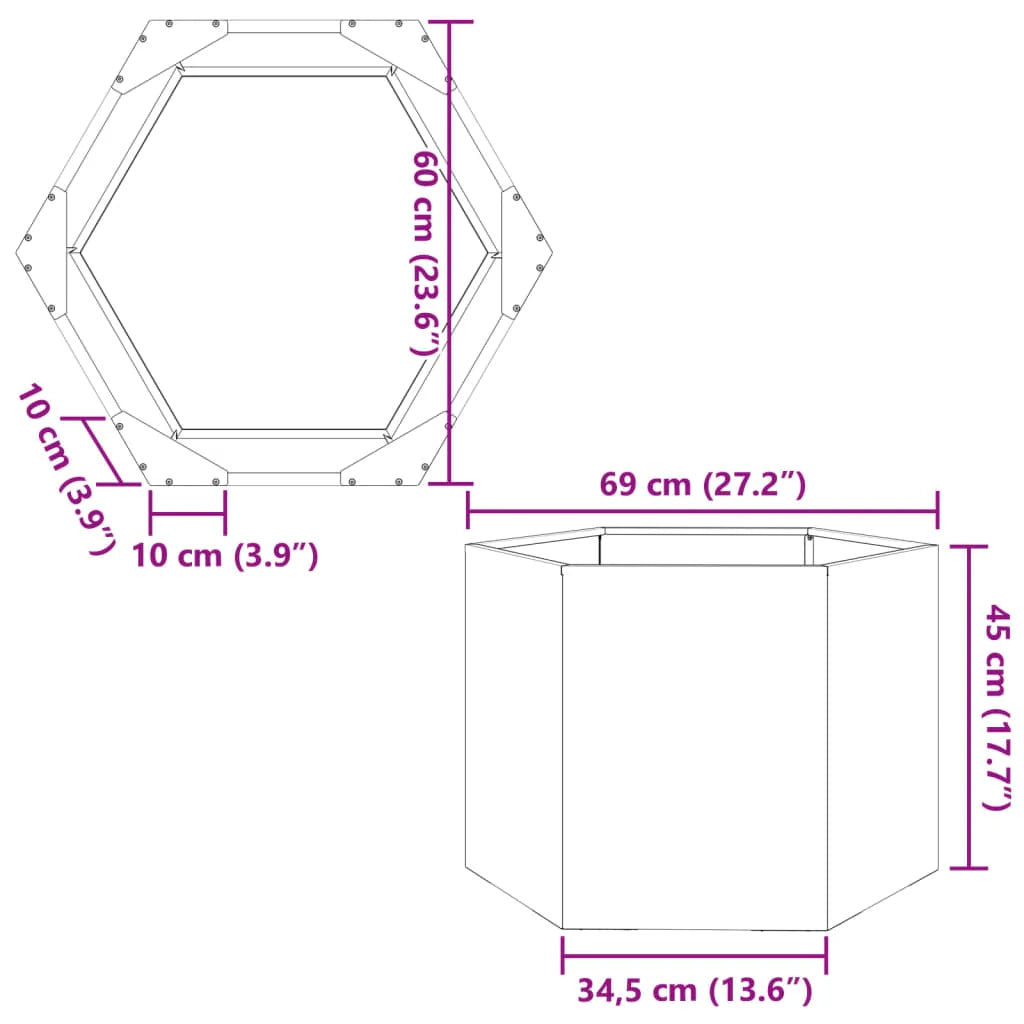 Fioriera/aiuola esagonale per piante fiori terrazza giardino 69 x 60 x 45 cm acciaio antracite 02_0038648