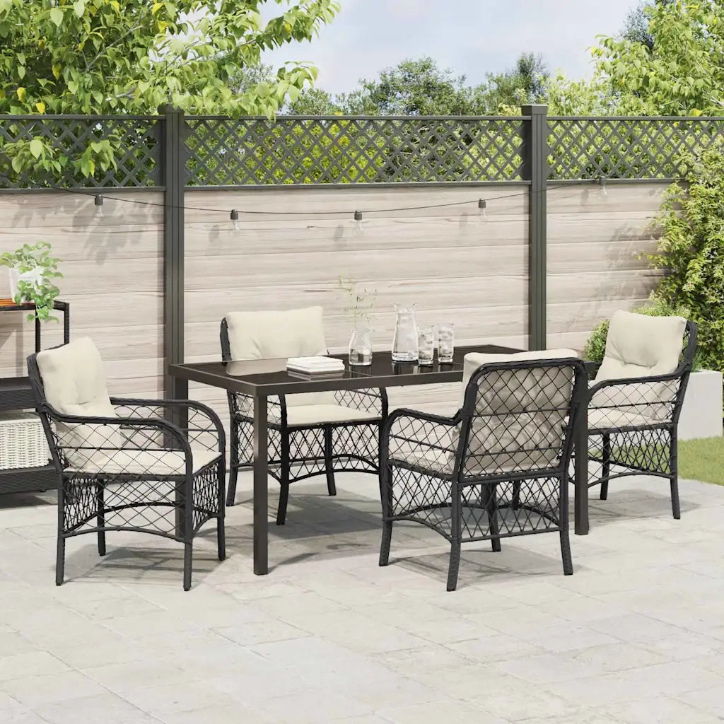 Set da Pranzo per Giardino con cuscino 5 pcs Nero polyrattan