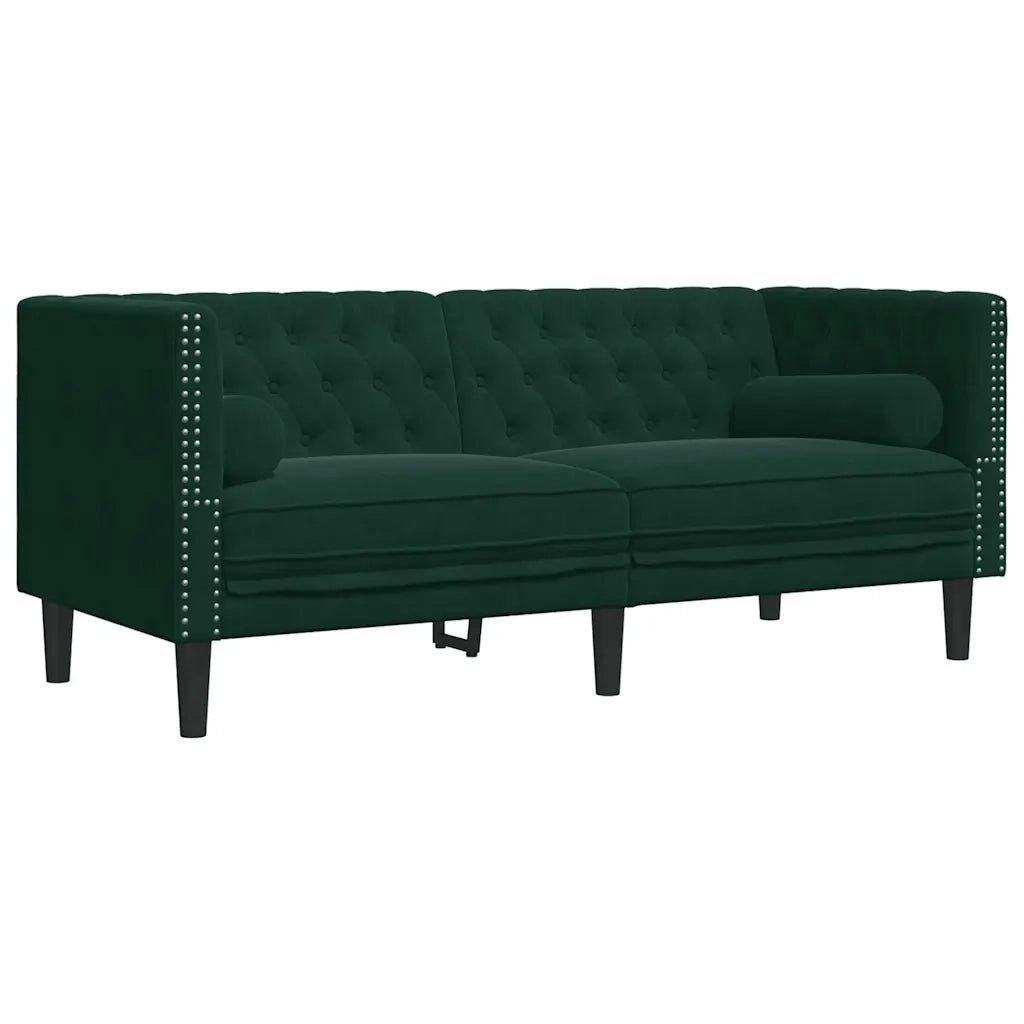Set Divani Chesterfield 2pz con Cuscini Verde Scuro Velluto