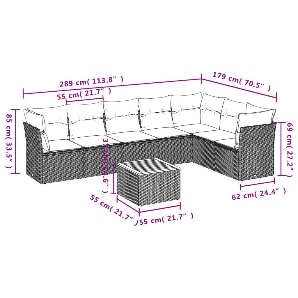 Set Divano da Giardino 8 pz con Cuscini Beige Misto Polyrattan 3256010