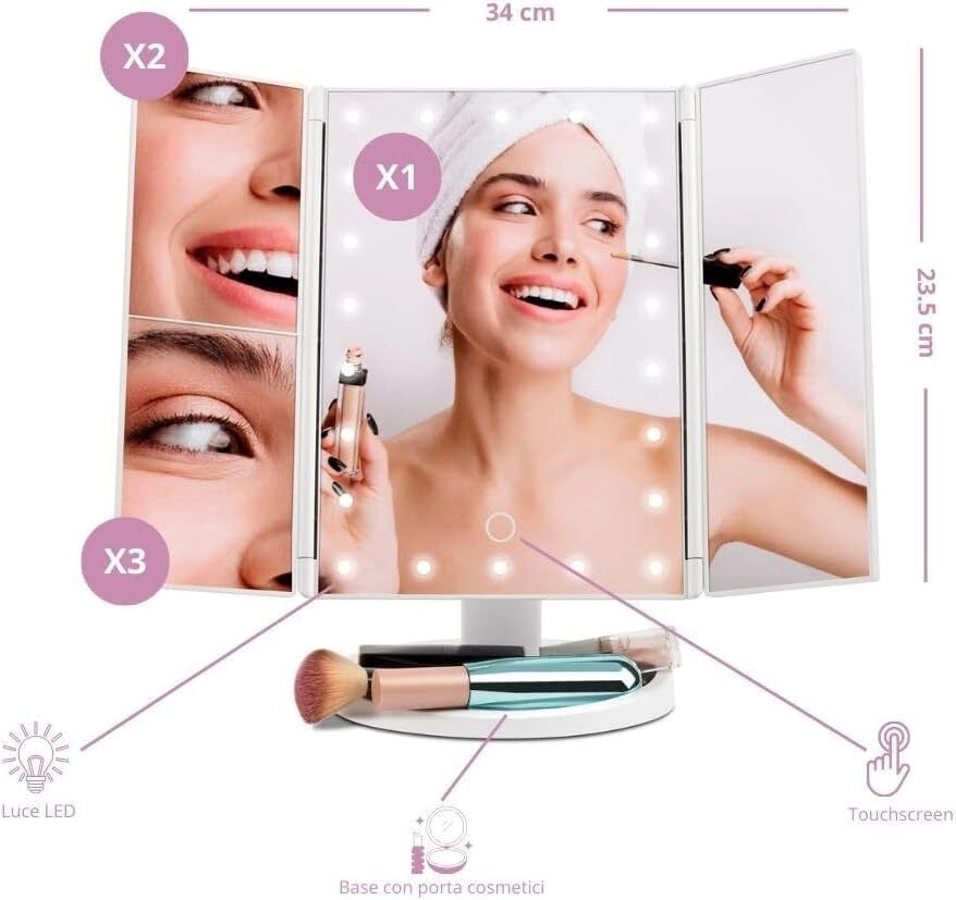 Girmi BE05 Stupenda Make-up Specchio per Trucco LED Touch Ingrandimento 2x 3x Alimentazione USB Batteria colore Bianco