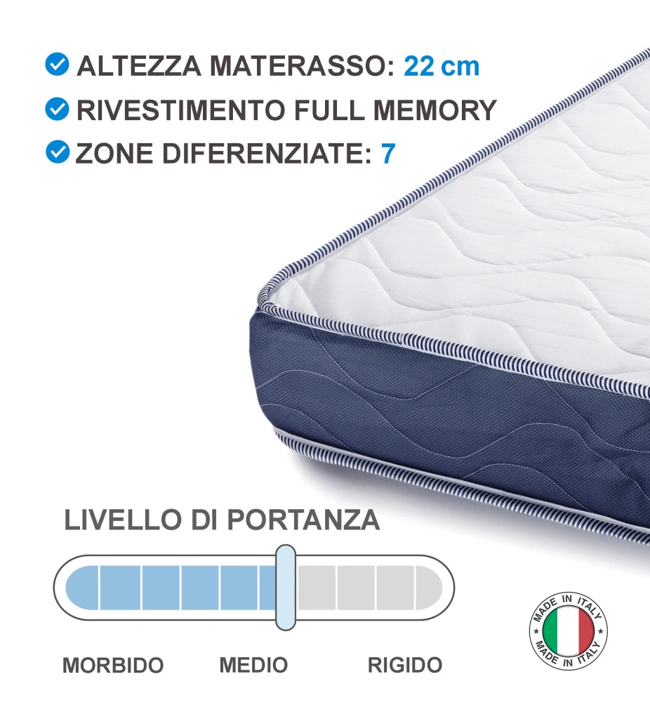 Dalia Gray, Materasso in Memory Foam  (80cm X 200cm H.22cm) | Duzzle