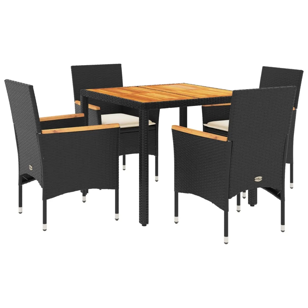 Set Pranzo da Giardino 5 pz con Cuscini Nero Polyrattan Acacia 3278628