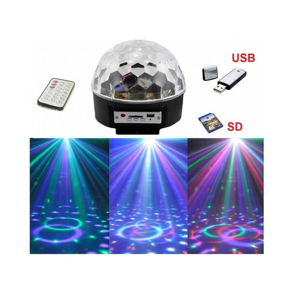 Trade Shop - Proiettore A Sfera Led Luci Effetti Discoteca Dj Rgb Multicolore Usb Sd Card Off -