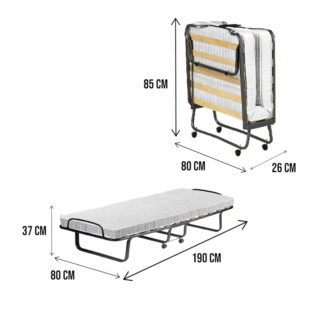 Letto pieghevole Tellus, Brandina con rete 12 doghe, Materasso incluso, Lettino salvaspazio, 100% Made in Italy, 80x190h37 cm, Custodia protettiva su richiesta