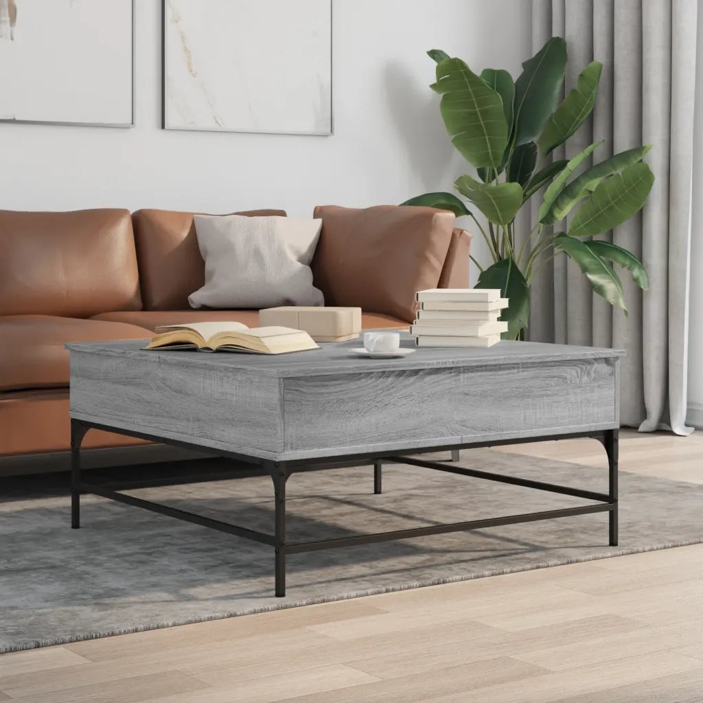 Tavolino-Tavolino da soggiorno-Tavolo Grigio Sonoma 95x95x45 cm Legno Multistrato e Metallo