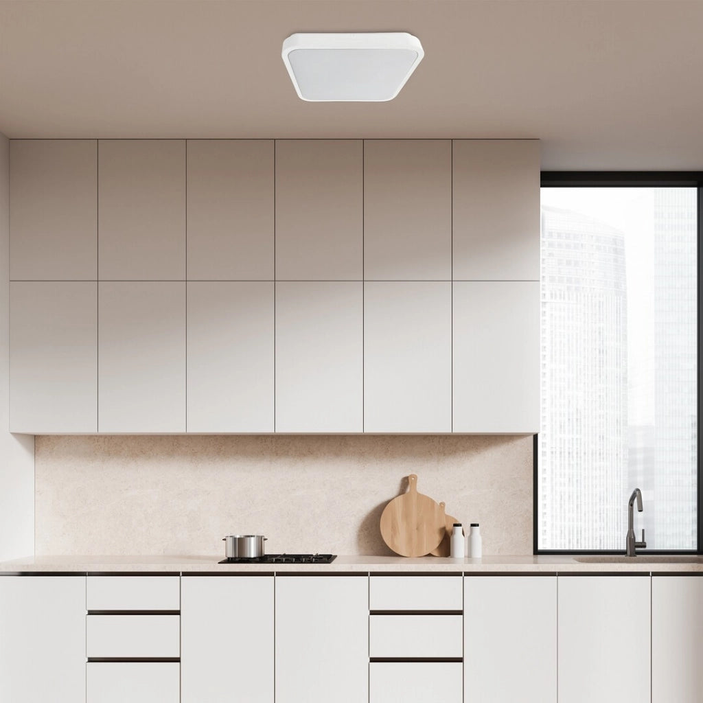 Plafoniera LED quadrata IP44 42cm 36W telecomando bianca