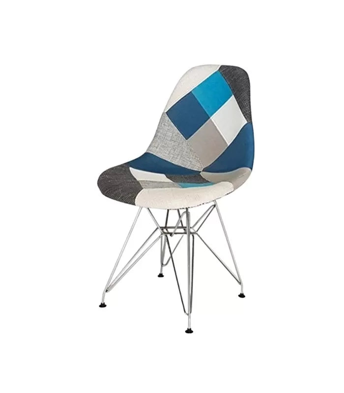 Set 2 sedie moderne patchwork tessuto azzurro grigio 47x58x84
