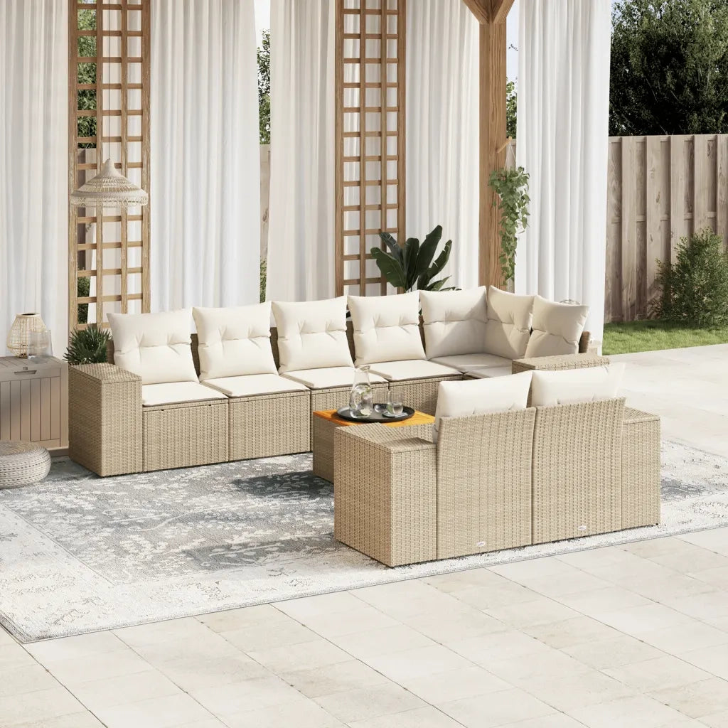 Set Divano da Giardino 9 pz con Cuscini Beige in Polyrattan 3257864