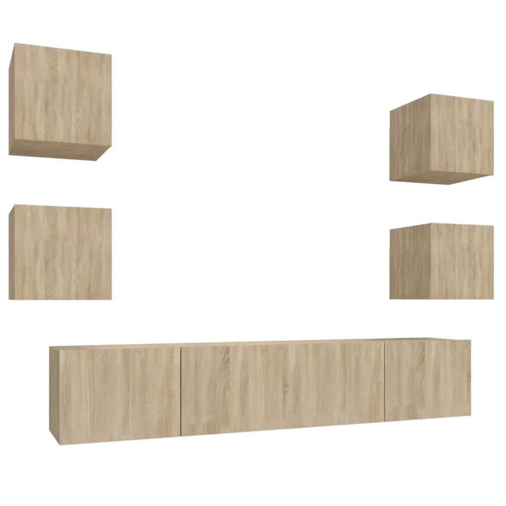 Set di mobili mobile buffet TV televisione soggiorno camera da letto soggiorno 6 pezzi rovere Sonoma multistrato marrone 02_0025127