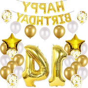 Decorazione di compleanno per ragazzo di 14 anni con pallone di carta dorata - Compleanno felice - tema oro - ragazzo - decorazione festiva