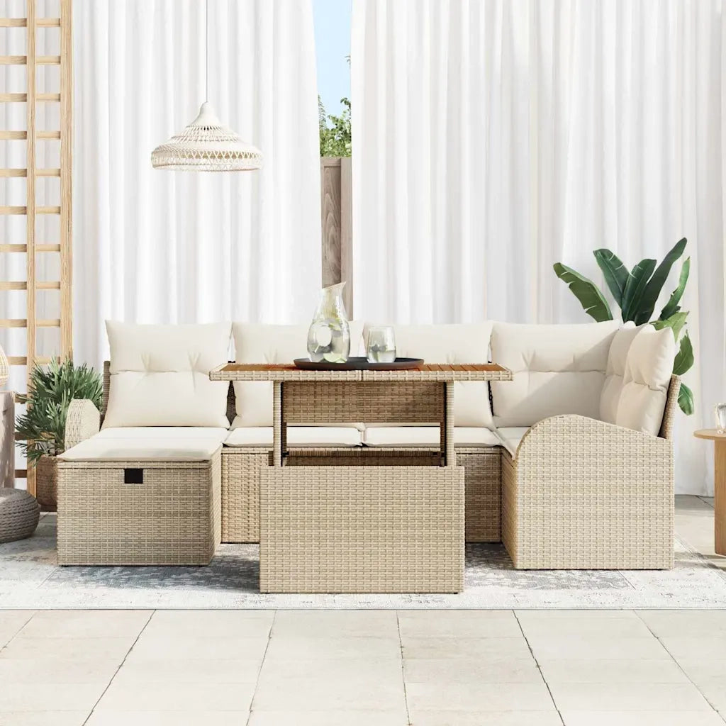 Set Divano da Giardino con cuscino 7 pcs Beige polyrattan 3359970