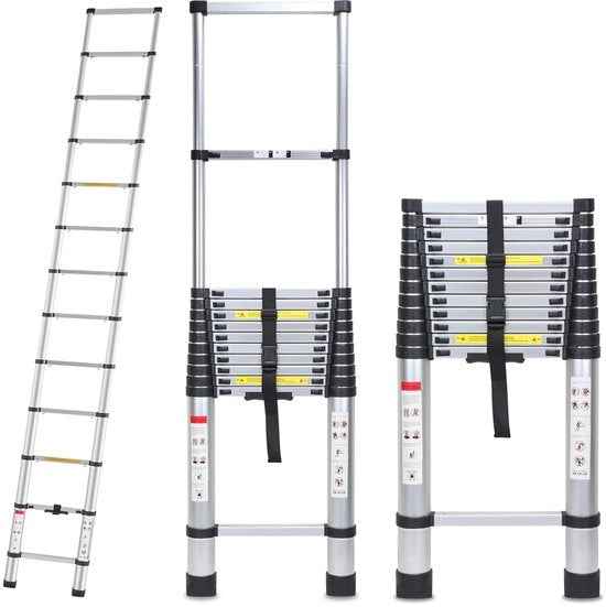 Scala Telescopica con Chiusura Soft - Ladder Telescopica - Altezza di Lavoro 5 m - Argento