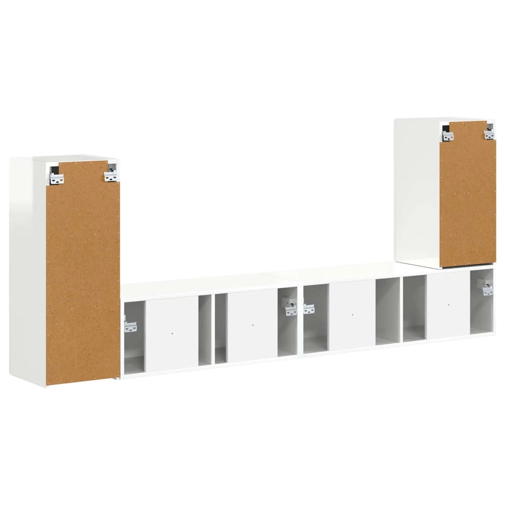 Set mobile TV 4 pcs Bianco Lucido Legno multistrato 3409118