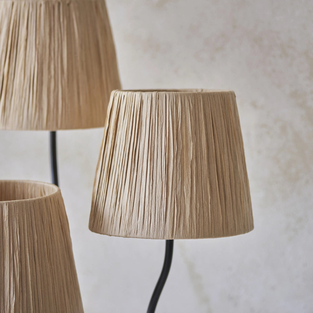 Lampada da terra boho nera opaca rafia, pedale 3xE14 Endon