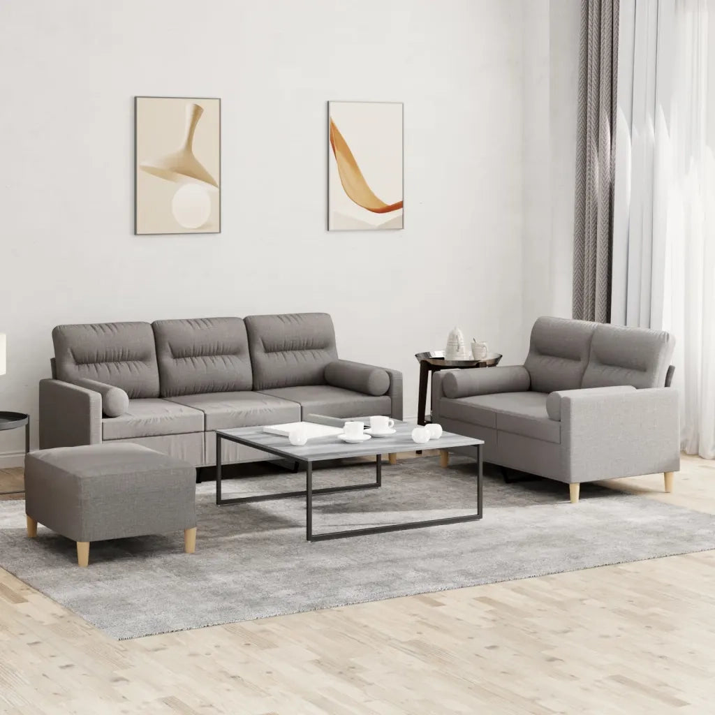 Set Divani 3 pz con Cuscini Tortora in Tessuto