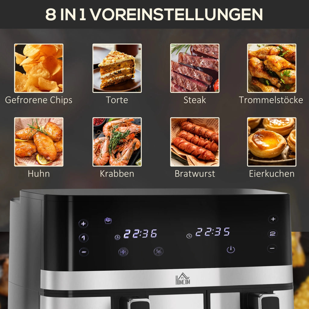 Friggitrice ad aria 2700W ¨C Xylo ¨C 8 programmi, 41,8x39,2x31,1 cm, nero e argento