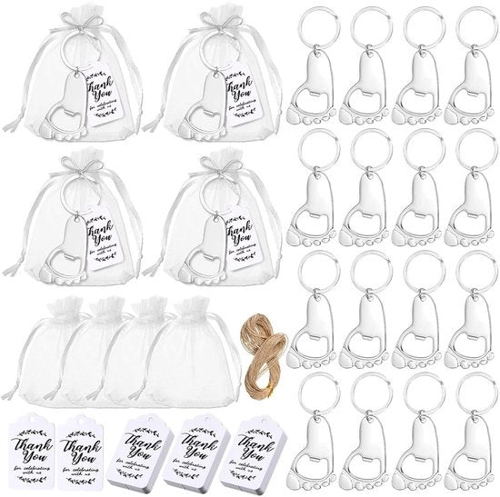 Babyschiavi per Festa - 24 Set - Chiavi per Bambini con Sacchetti di Organza - Etichette di Ringraziamento - Ideali per Feste e Feste di Benvenuto