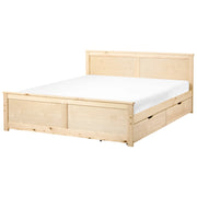 Letto matrimoniale con 2 cassetti in legno marrone chiaro stile 160 x 200 cm con testiera in stile scandinavo